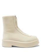 Ladies Shoes The Row - Zip-front Leather Ankle Boots - Womens - Beige