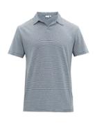 Matchesfashion.com Onia - Shaun Striped Open Collar Linen Blend Polo Shirt - Mens - Navy White