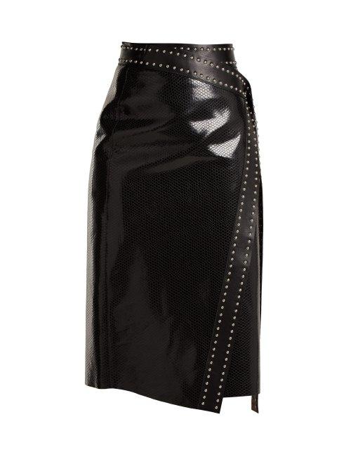 Matchesfashion.com Alexander Mcqueen - Python Effect Leather Wrap Skirt - Womens - Black