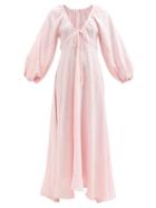 Fil De Vie - Gloria Balloon-sleeve Linen-voile Maxi Dress - Womens - Light Pink