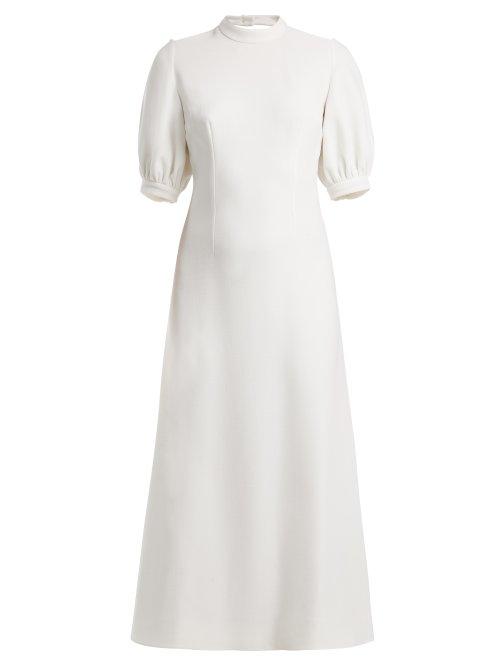 Matchesfashion.com Emilia Wickstead - Victoria Cut Out Back Wool Crepe Midi Dress - Womens - Ivory