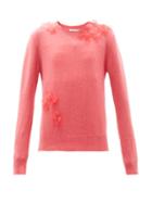 Matchesfashion.com Molly Goddard - Luca Floral-appliqu Lambswool Sweater - Womens - Pink