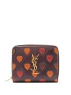 Saint Laurent - Ysl-plaque Heart-embossed Leather Wallet - Womens - Brown Multi