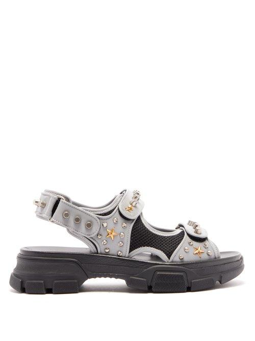 Matchesfashion.com Gucci - Aguru Stud Embellished Leather Sandals - Mens - Grey Multi