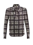 Saint Laurent - Plaid Silk-crepe De Chine Blouse - Womens - Black White