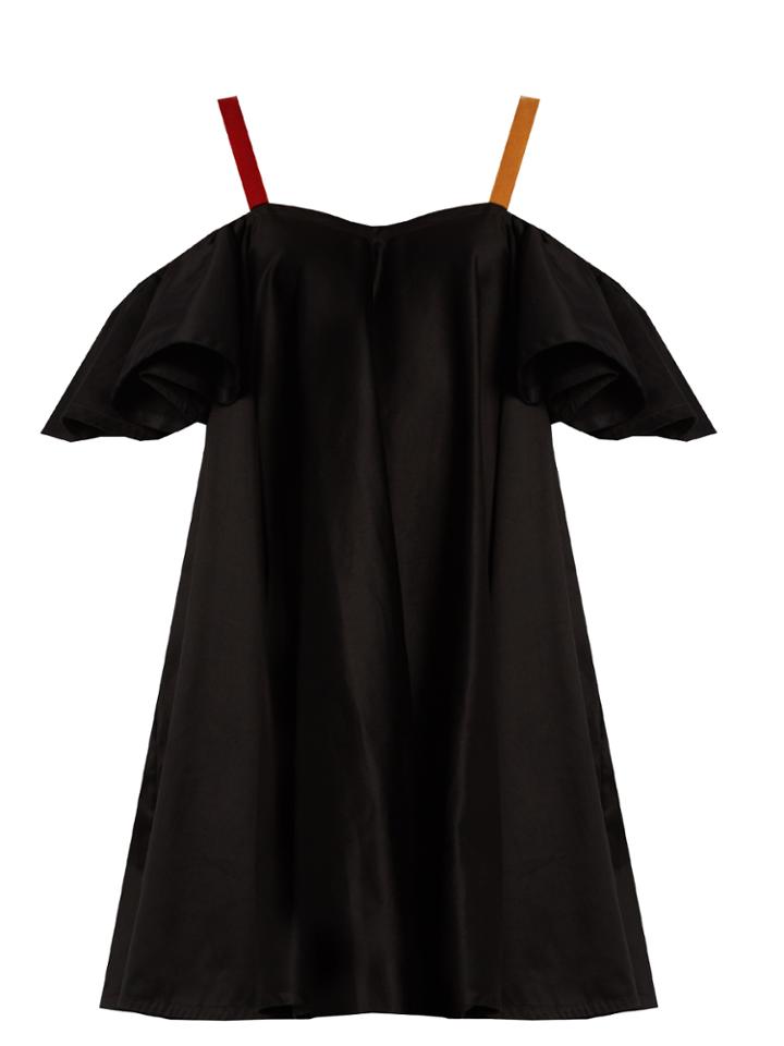 Anna October Cold-shoulder Ruffled Stretch-cotton Dress