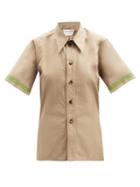 Matchesfashion.com Bottega Veneta - Striped-cuff Short-sleeved Cotton-poplin Shirt - Womens - Beige