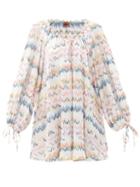 Matchesfashion.com Missoni Mare - Slashed Balloon-sleeve Zigzag-jacquard Coverup - Womens - White Multi