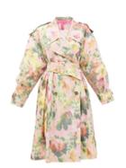 Matchesfashion.com Msgm - Belted Floral-print Taffeta Trench Coat - Womens - Pink Print