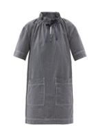 Matchesfashion.com Ssone - Sack Striped Organic-cotton Dress - Womens - Denim