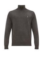 Matchesfashion.com Polo Ralph Lauren - Logo Embroidered Zipped Funnel Neck Merino Sweater - Mens - Grey