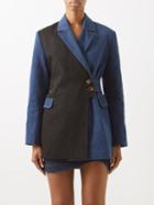 Ganni - X Ahluwalia I-colour Oblique-front Denim Jacket - Womens - Dark Blue