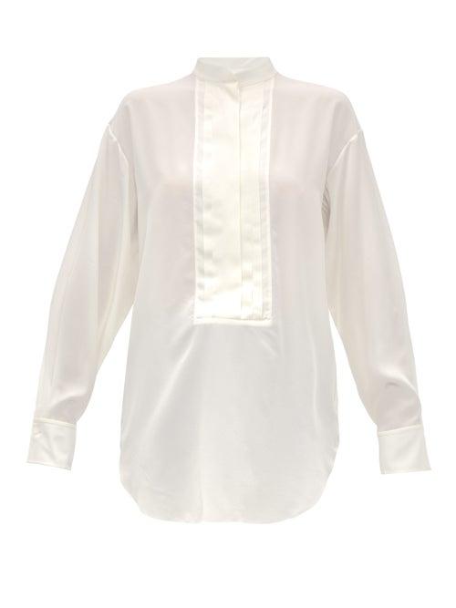 Matchesfashion.com Chlo - Pleated Plastron Silk Crepe Blouse - Womens - Ivory