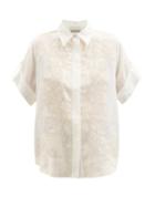 Ale Mais - Burning Love Floral-appliqu Ramie Shirt - Womens - Ivory