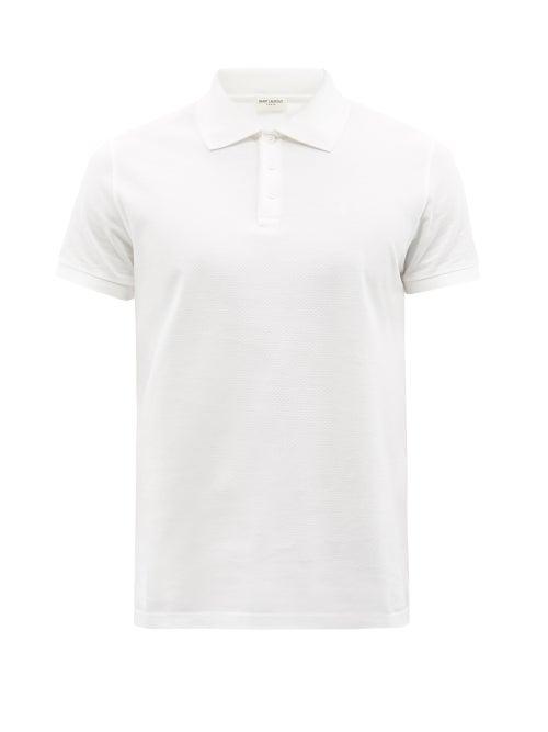 Saint Laurent - Ysl-embroidered Piqu Polo Shirt - Mens - White