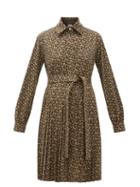 Matchesfashion.com Burberry - Fedora Pleated Tb-monogram Dress - Womens - Brown