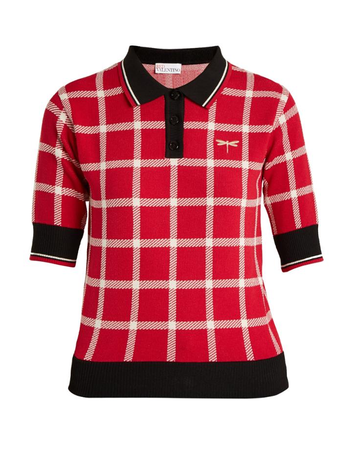 Redvalentino Checked Stretch-knit Polo Top