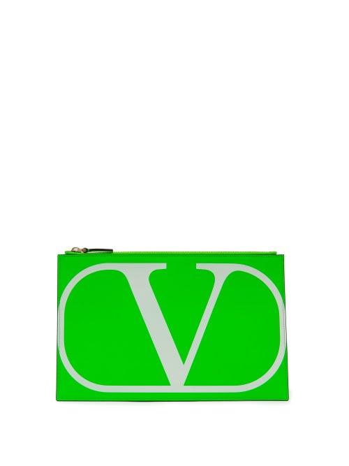 Matchesfashion.com Valentino Garavani - V-logo Leather Pouch - Womens - Green