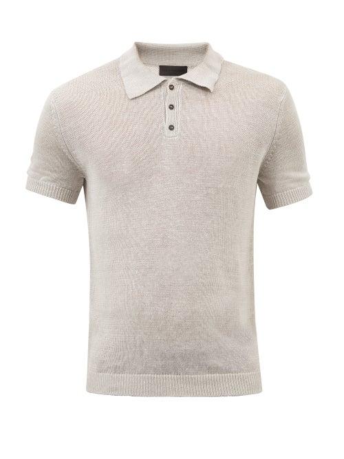 Iris Von Arnim - Hugh Knitted Linen Polo Shirt - Mens - Grey
