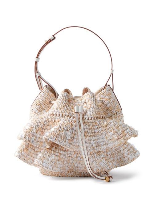 Loewe Paula's Ibiza - Tiered-ruffled Raffia Basket Bucket Bag - Womens - Cream