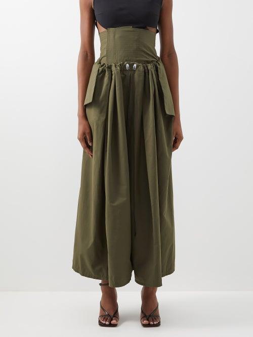 A.w.a.k.e. Mode - Hakama Velcro Waist Canvas Wide-leg Trousers - Womens - Khaki