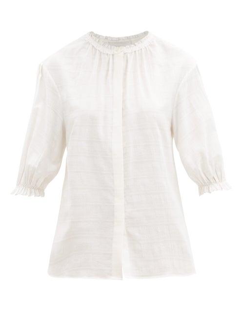 Matchesfashion.com Loup Charmant - Pico Striped Ruffled Organic-cotton Blouse - Womens - White