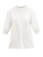 Matchesfashion.com Loup Charmant - Pico Striped Ruffled Organic-cotton Blouse - Womens - White