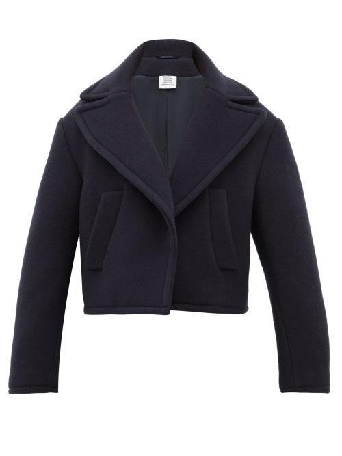 Matchesfashion.com Vetements - Cropped Felt Peacoat - Womens - Navy