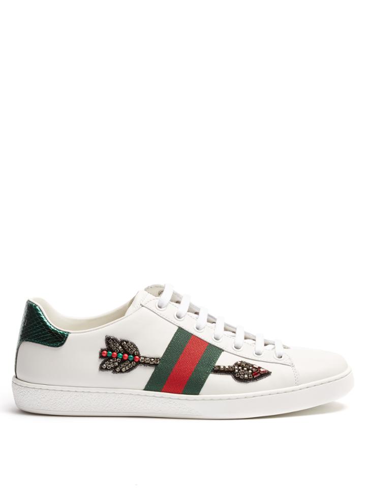 Gucci New Ace Arow-embroidered Leather Trainers