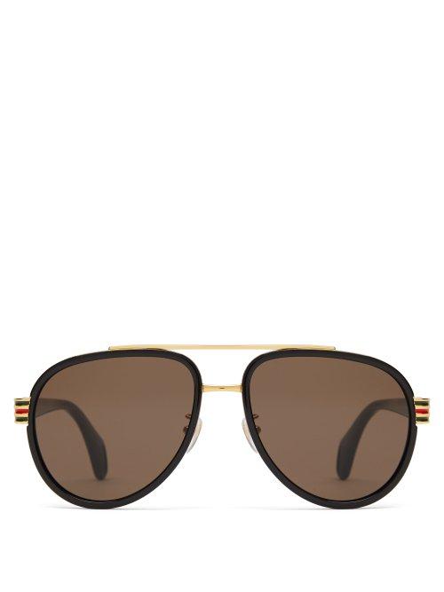 Matchesfashion.com Gucci - Aviator Frame Acetate Sunglasses - Mens - Black