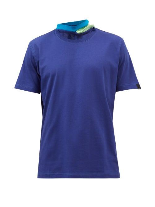 Y/project - Panelled-neck Cotton-jersey T-shirt - Mens - Blue