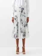 Erdem - Christina Berkley-print Crepe De Chine Silk Skirt - Womens - White Blue