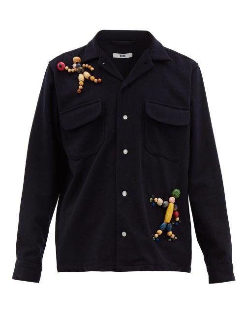 Matchesfashion.com Bode - Beaded Wool Flannel Shirt - Mens - Navy
