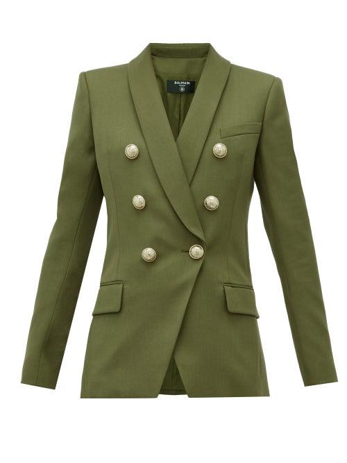 Matchesfashion.com Balmain - Double Breasted Wool Blazer - Womens - Khaki