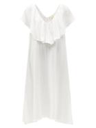 Matchesfashion.com Anaak - Brigitte Ruffled V-neck Cotton Dress - Womens - White