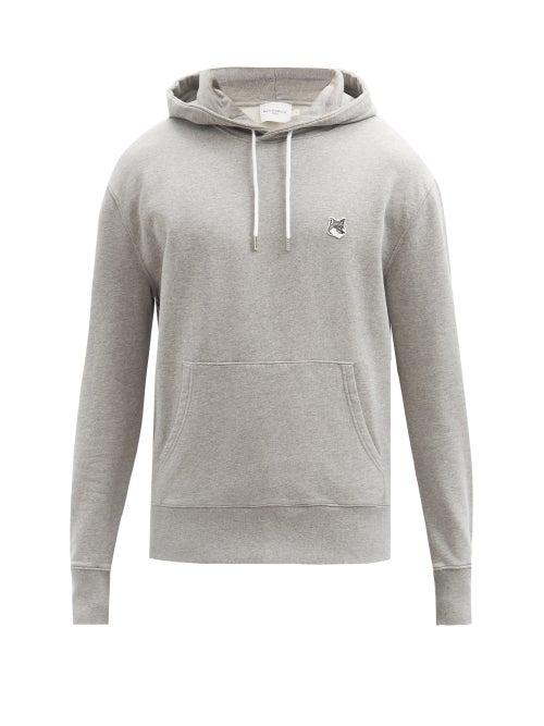 Mens Rtw Maison Kitsun - Fox Head-patch Cotton-jersey Hooded Sweatshirt - Mens - Grey