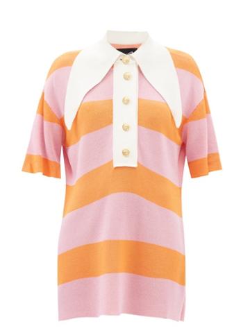 Elzinga - Exaggerated-collar Striped Jersey Mini Dress - Womens - Orange Multi