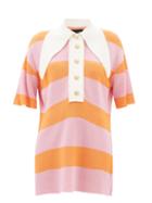 Elzinga - Exaggerated-collar Striped Jersey Mini Dress - Womens - Orange Multi