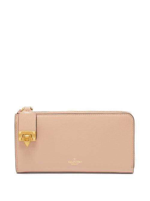 Valentino Garavani - Rockstud Ziparound Leather Wallet - Womens - Pink