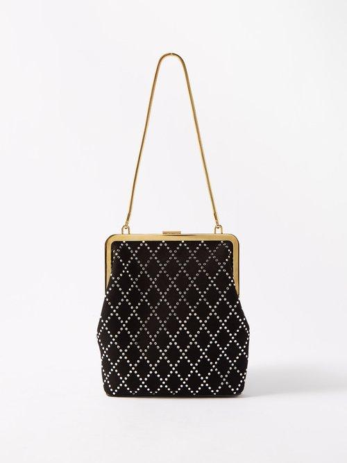 Khaite - Lilith Crystal-embellished Velvet Clutch Bag - Womens - Black Silver