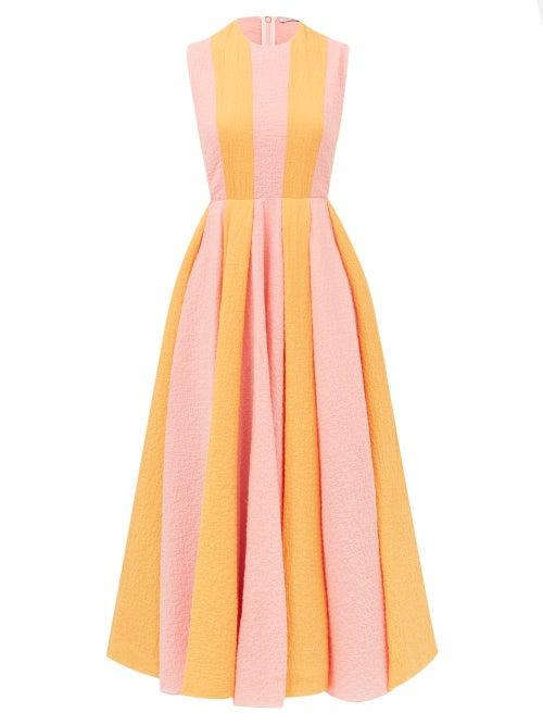 Matchesfashion.com Emilia Wickstead - Junie Striped Cotton-blend Seersucker Dress - Womens - Pink Multi