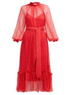 Matchesfashion.com Zimmermann - Swing Polka Dot Silk Chiffon Dress - Womens - Red