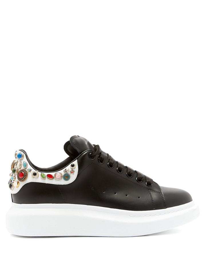 Alexander Mcqueen Jewel-studded Raised-sole Leather Trainers