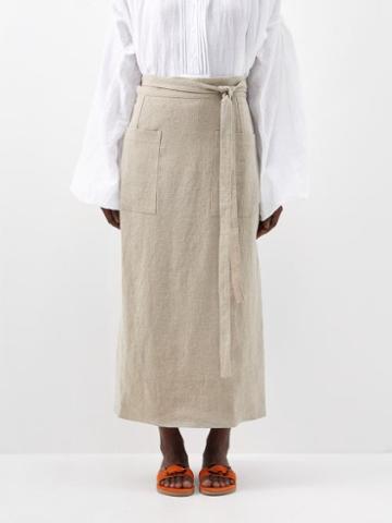 Les Vacances D'irina - Leminos Wrap-front Linen Skirt - Womens - Beige