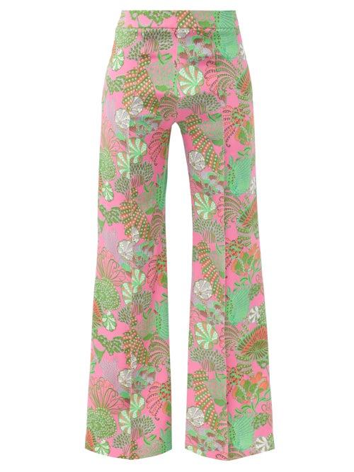 Matchesfashion.com Raey - Flared Psychedelic Floral-print Silk Trousers - Womens - Multi