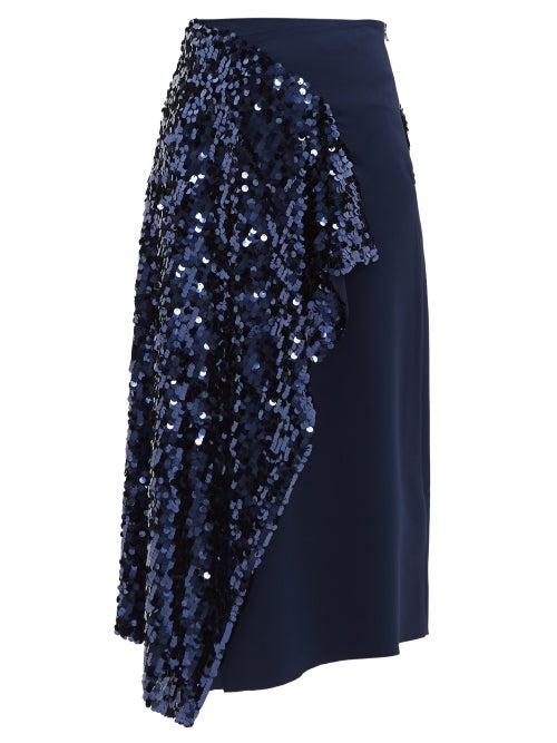 Matchesfashion.com Roland Mouret - Kells Sequinned Wrap Skirt - Womens - Navy Multi