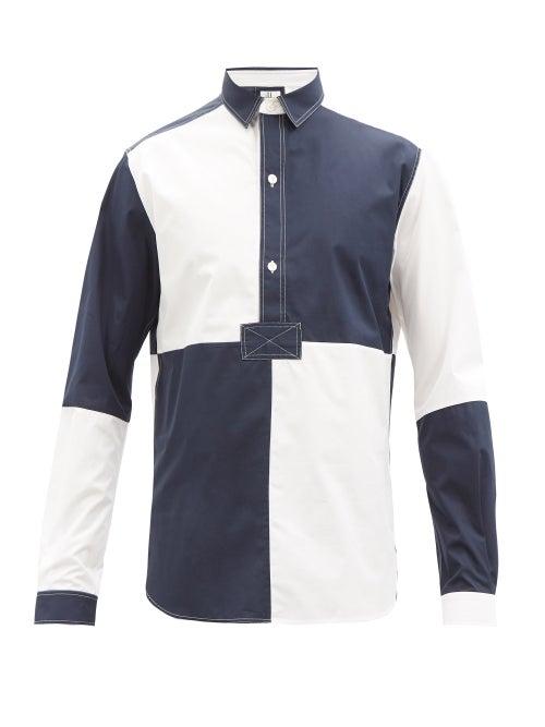 Sbline - Patchworked Cotton-poplin Shirt - Mens - Navy White