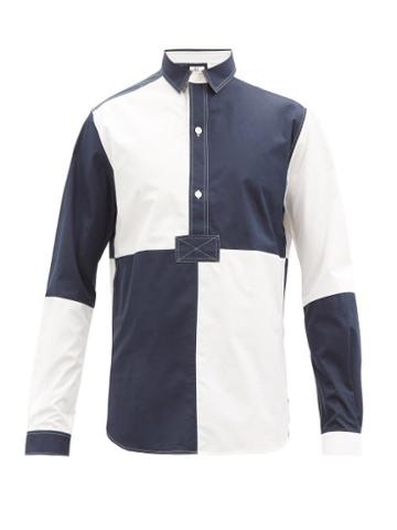 Sbline - Patchworked Cotton-poplin Shirt - Mens - Navy White