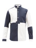 Sbline - Patchworked Cotton-poplin Shirt - Mens - Navy White