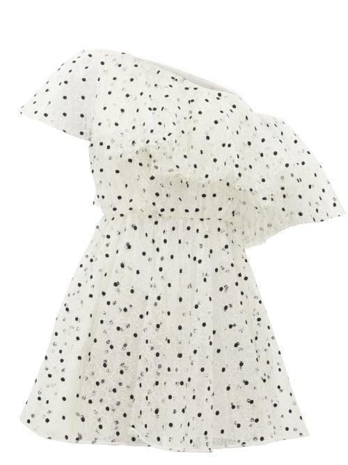Matchesfashion.com Giambattista Valli - One-shoulder Swiss-dot Mini Dress - Womens - White Black